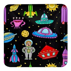 Seamless Pattern With Space Objects Ufo Rockets Aliens Hand Drawn Elements Space Square Glass Fridge Magnet (4 Pack) by Hannah976