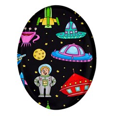 Seamless Pattern With Space Objects Ufo Rockets Aliens Hand Drawn Elements Space Oval Glass Fridge Magnet (4 Pack) by Hannah976