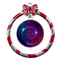 Time Machine Metal Red Ribbon Round Ornament by Hannah976