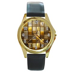 Golden Mosaic Tiles  Round Gold Metal Watch by essentialimage