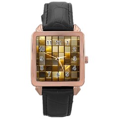 Golden Mosaic Tiles  Rose Gold Leather Watch  by essentialimage