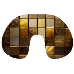 Golden Mosaic Tiles  Travel Neck Pillow by essentialimage