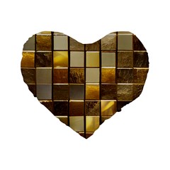 Golden Mosaic Tiles  Standard 16  Premium Flano Heart Shape Cushions by essentialimage