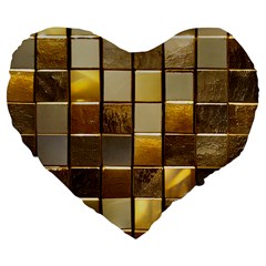 Golden Mosaic Tiles  Large 19  Premium Flano Heart Shape Cushions by essentialimage