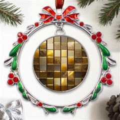 Golden Mosaic Tiles  Metal X mas Wreath Ribbon Ornament