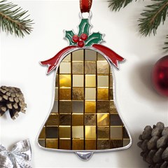 Golden Mosaic Tiles  Metal Holly Leaf Bell Ornament