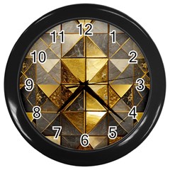 Golden Mosaic Tiles  Wall Clock (black) by essentialimage365