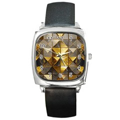 Golden Mosaic Tiles  Square Metal Watch by essentialimage365