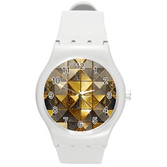 Golden Mosaic Tiles  Round Plastic Sport Watch (m) by essentialimage365