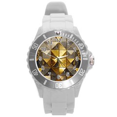 Golden Mosaic Tiles  Round Plastic Sport Watch (l) by essentialimage365