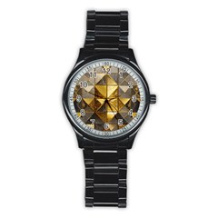 Golden Mosaic Tiles  Stainless Steel Round Watch by essentialimage365