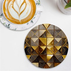 Golden Mosaic Tiles  Uv Print Round Tile Coaster by essentialimage365