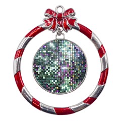 Disco Mosaic Magic Metal Red Ribbon Round Ornament by essentialimage365