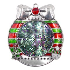 Disco Mosaic Magic Metal X mas Ribbon With Red Crystal Round Ornament by essentialimage365