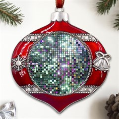 Disco Mosaic Magic Metal Snowflake And Bell Red Ornament by essentialimage365