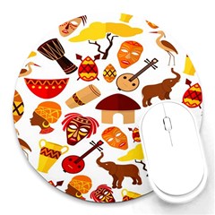 Africa Jungle Ethnic Tribe Travel Seamless Pattern Vector Illustration Round Mousepad by Hannah976