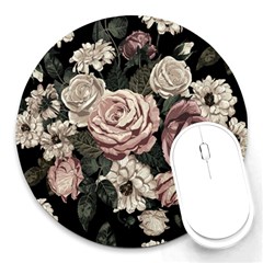 Elegant Seamless Pattern Blush Toned Rustic Flowers Round Mousepad by Hannah976