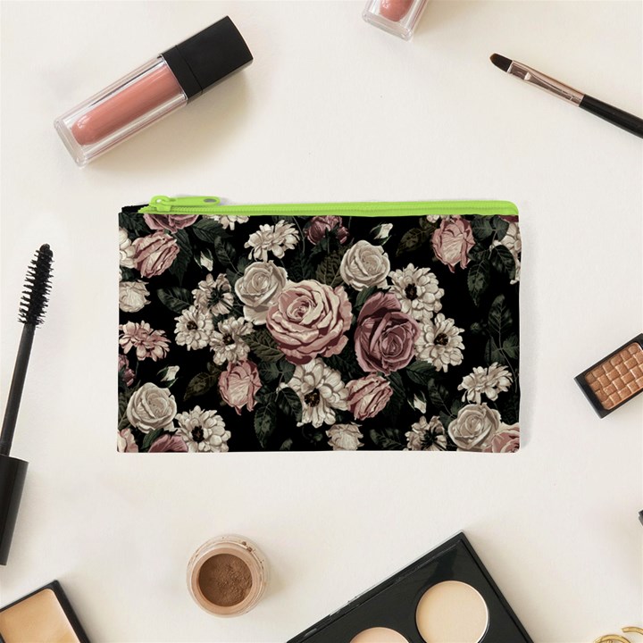 Elegant Seamless Pattern Blush Toned Rustic Flowers Cosmetic Bag (XS)