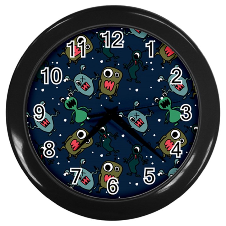 Monster Alien Pattern Seamless Background Wall Clock (Black)