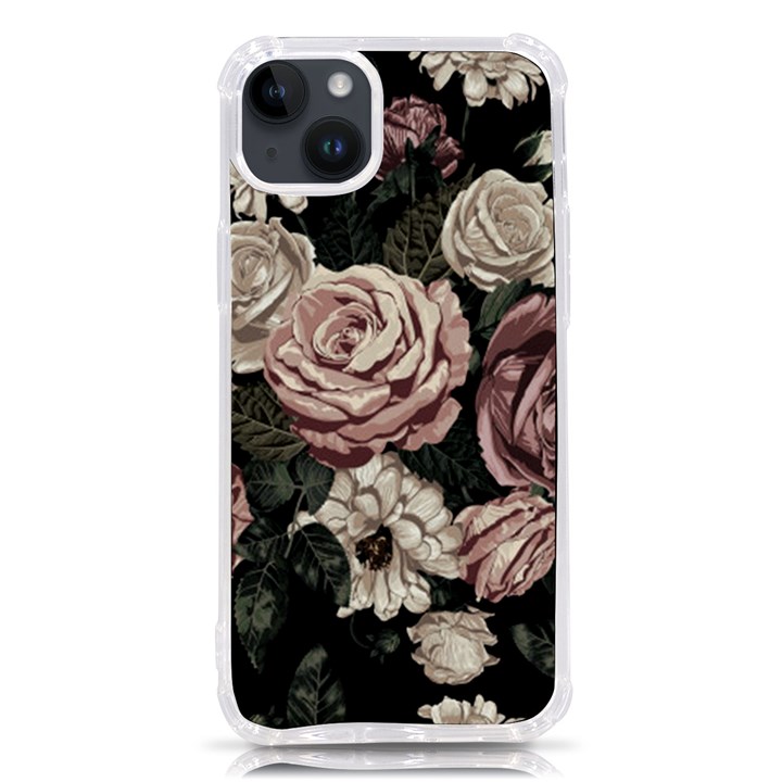 Elegant Seamless Pattern Blush Toned Rustic Flowers iPhone 14 Plus TPU UV Print Case