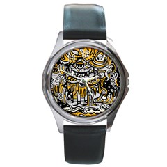 Crazy Abstract Doodle Social Doodle Drawing Style Round Metal Watch by Hannah976