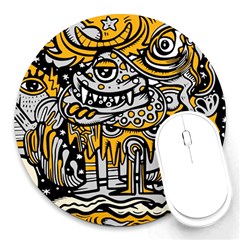 Crazy Abstract Doodle Social Doodle Drawing Style Round Mousepad by Hannah976