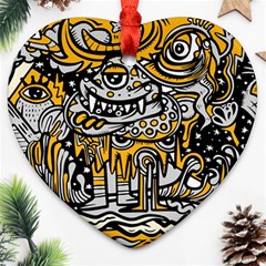 Crazy Abstract Doodle Social Doodle Drawing Style Heart Ornament (two Sides) by Hannah976