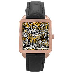 Crazy Abstract Doodle Social Doodle Drawing Style Rose Gold Leather Watch  by Hannah976