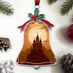 Beautiful Castle Metal Holly Leaf Bell Ornament