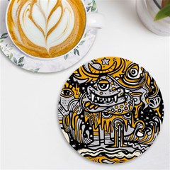 Crazy Abstract Doodle Social Doodle Drawing Style Uv Print Round Tile Coaster by Hannah976