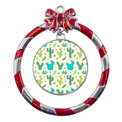 Space Patterns Metal Red Ribbon Round Ornament by Hannah976