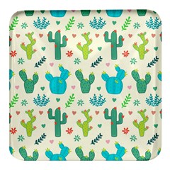 Cactus Succulents Floral Seamless Pattern Square Glass Fridge Magnet (4 Pack) by Hannah976