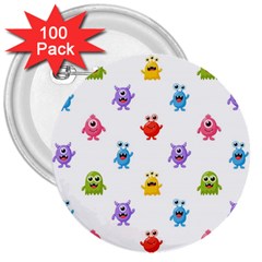 Seamless Pattern Cute Funny Monster Cartoon Isolated White Background 3  Buttons (100 Pack)  by Hannah976