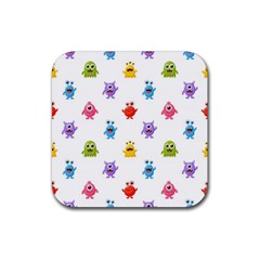 Seamless Pattern Cute Funny Monster Cartoon Isolated White Background Rubber Coaster (square) by Hannah976