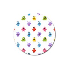 Seamless Pattern Cute Funny Monster Cartoon Isolated White Background Magnet 3  (round) by Hannah976