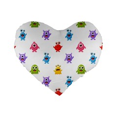 Seamless Pattern Cute Funny Monster Cartoon Isolated White Background Standard 16  Premium Heart Shape Cushions by Hannah976