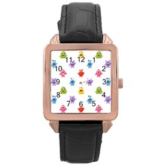 Seamless Pattern Cute Funny Monster Cartoon Isolated White Background Rose Gold Leather Watch  by Hannah976