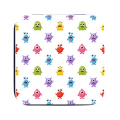 Seamless Pattern Cute Funny Monster Cartoon Isolated White Background Square Metal Box (black) by Hannah976