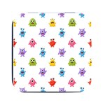 Seamless Pattern Cute Funny Monster Cartoon Isolated White Background Square Metal Box (Black) Front