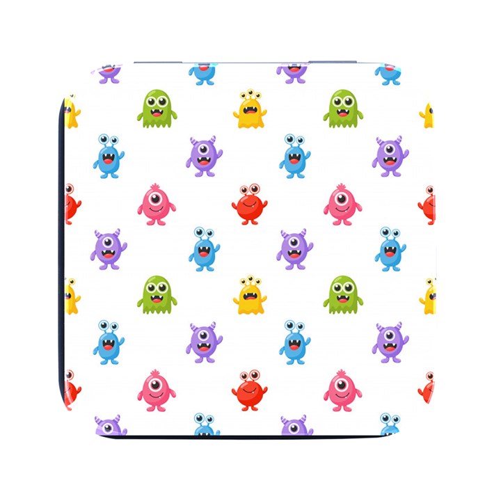 Seamless Pattern Cute Funny Monster Cartoon Isolated White Background Square Metal Box (Black)