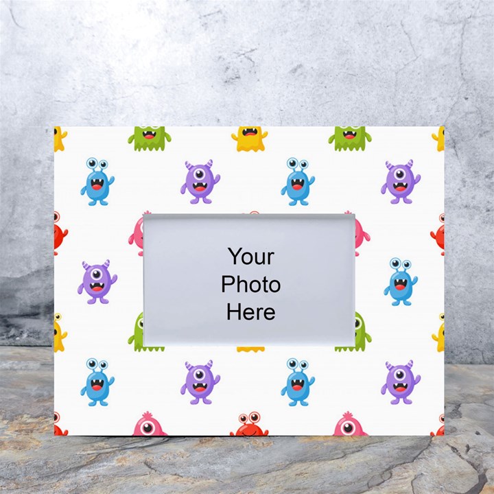 Seamless Pattern Cute Funny Monster Cartoon Isolated White Background White Tabletop Photo Frame 4 x6 