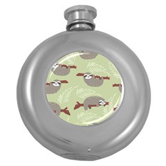 Sloths Pattern Design Round Hip Flask (5 Oz) by Hannah976