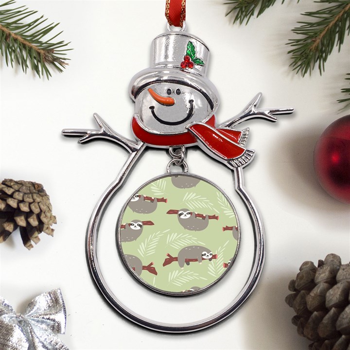 Sloths Pattern Design Metal Snowman Ornament