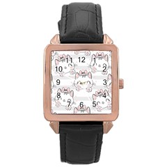 Cat With Bow Pattern Rose Gold Leather Watch  by Hannah976