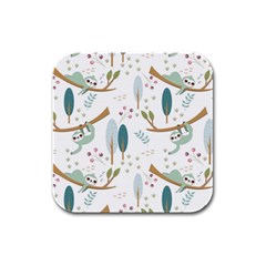 Pattern Sloth Woodland Rubber Square Coaster (4 Pack) by Hannah976