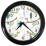 Pattern Sloth Woodland Wall Clock (Black) Front