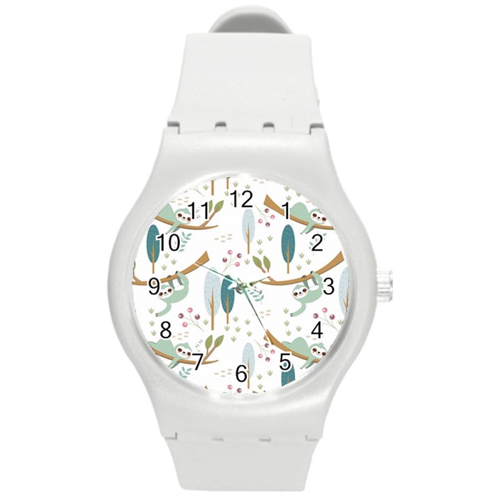 Pattern Sloth Woodland Round Plastic Sport Watch (M)