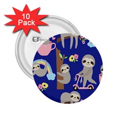 Hand Drawn Cute Sloth Pattern Background 2 25  Buttons (10 Pack)  by Hannah976