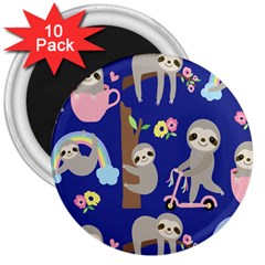 Hand Drawn Cute Sloth Pattern Background 3  Magnets (10 Pack)  by Hannah976