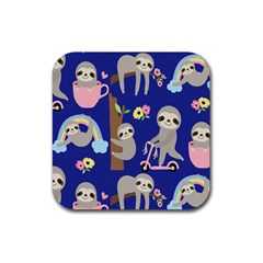 Hand Drawn Cute Sloth Pattern Background Rubber Coaster (square) by Hannah976